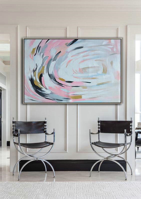 Abstract Painting Extra Large Canvas Art,Oversized Horizontal Palette Knife Abstract Floral Painting On Canvas,Huge Abstract Canvas Art,Pink,White,Yellow.etc
